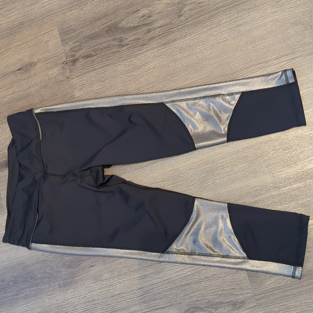 Alala Black Leggings with Warm Metallic Stripes Accent - Size Small